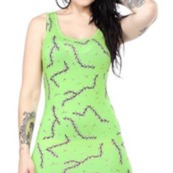 Green Stitches Dress Zombie Frankenstein Monster Halloween Goth NWT Bodycon RARE - Picture 3 of 3
